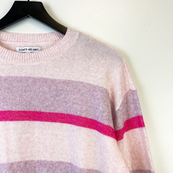 Elizabeth and James Size S Striped Stretch Crew Knit Sweater Pink Purple - Picture 2 of 10